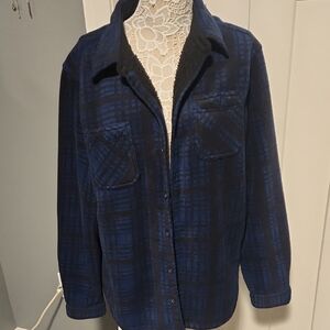 Weatherproof Navy Plaid Button Front Sherpa Jacket